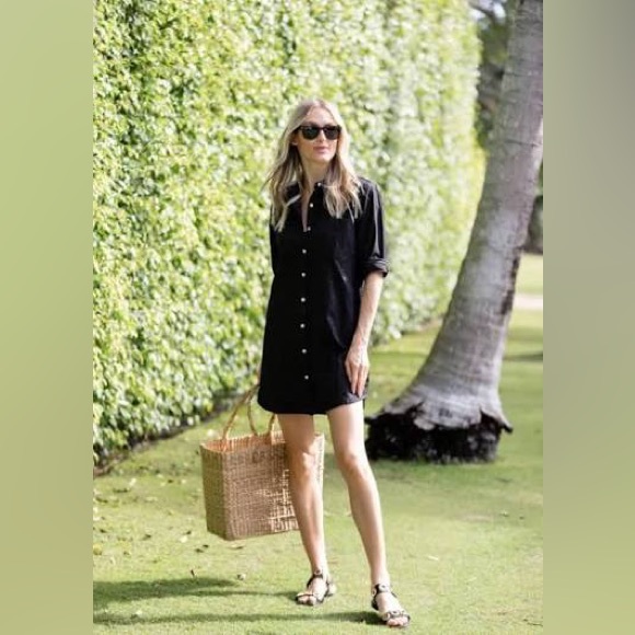 Julia Amory The Swizzle Black Embroidered Mini Shirt Dress - Picture 1 of 4